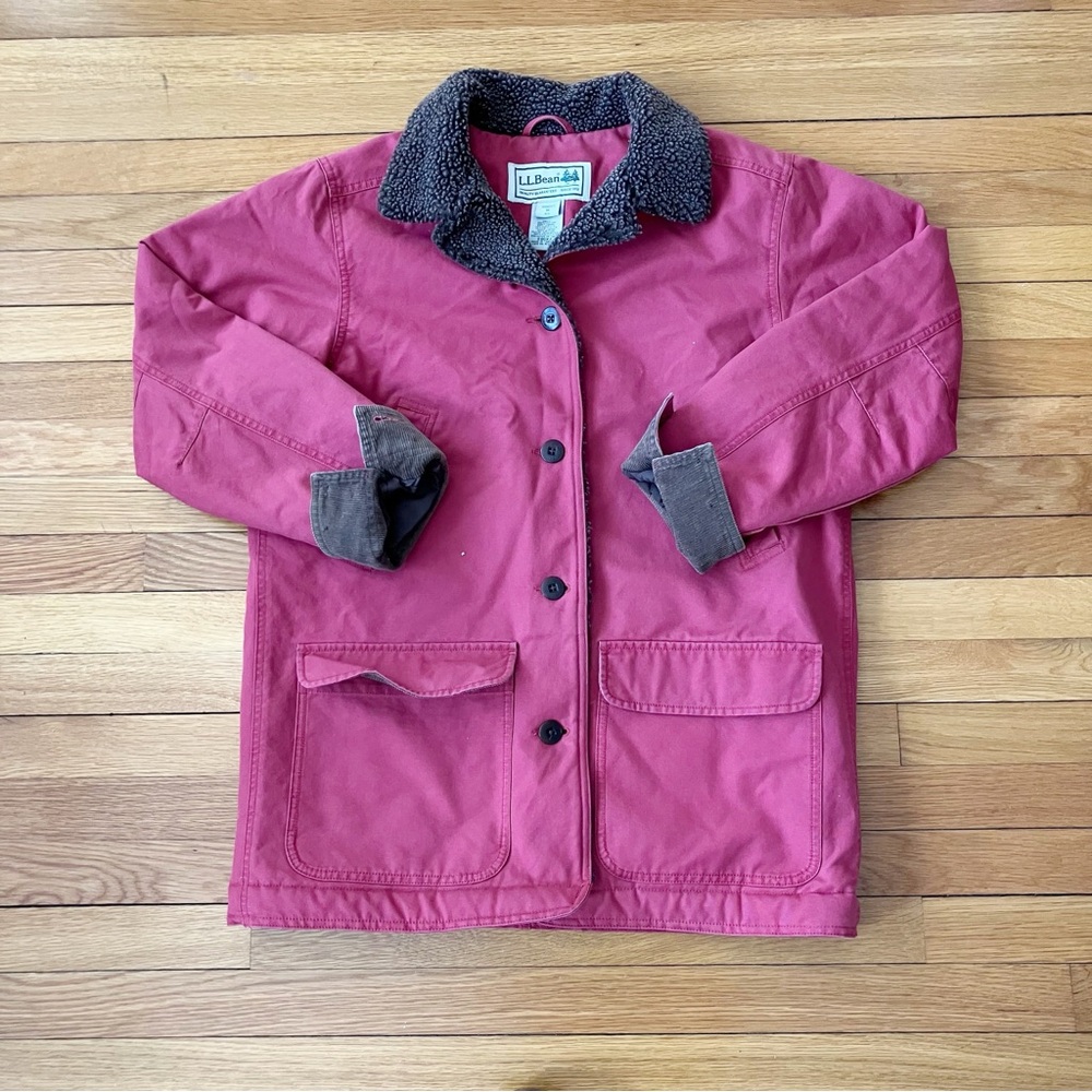 L.L. Bean Red Brown Corduroy Sherpa Chore Barn Coat Jacket Medium Cabincore